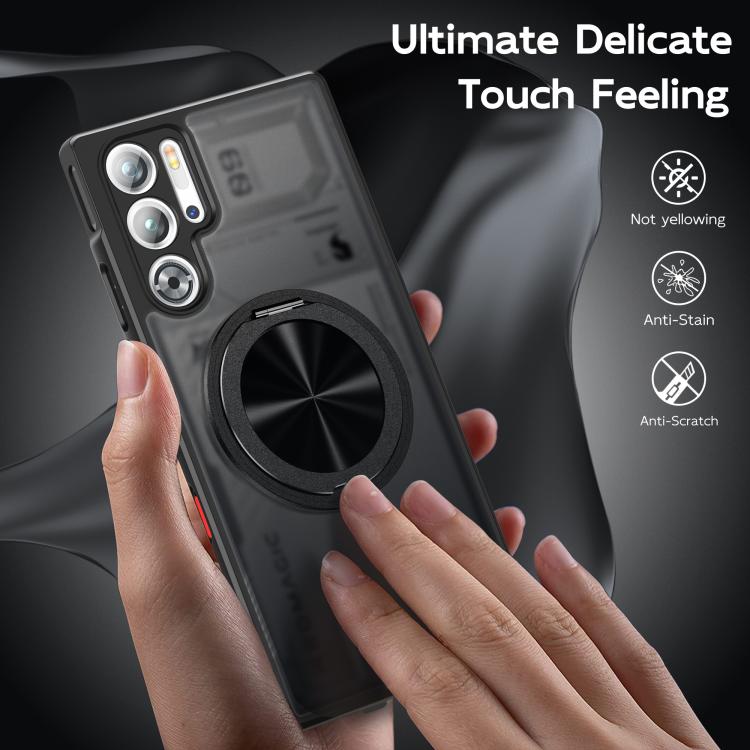 For ZTE nubia Red Magic 9 Pro Rotating Ring Holder TPU Hybrid PC Phone Case - Matte Black