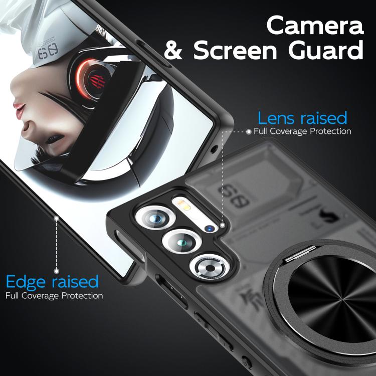 For ZTE nubia Red Magic 9 Pro Rotating Ring Holder TPU Hybrid PC Phone Case - Matte Black