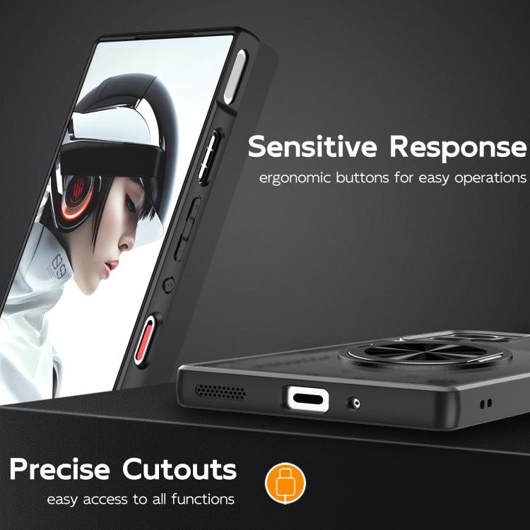 For ZTE nubia Red Magic 9 Pro Rotating Ring Holder TPU Hybrid PC Phone Case - Matte Black