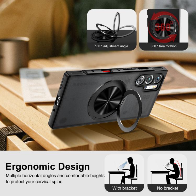 For ZTE nubia Red Magic 9 Pro Rotating Ring Holder TPU Hybrid PC Phone Case - Matte Black