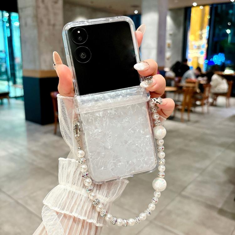 For Xiaomi Mix Flip Three Parts Pearlescent Shell Texture Phone Case with Bracelet