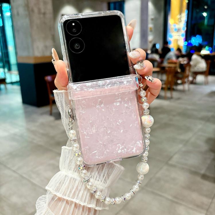 For Xiaomi Mix Flip Three Parts Pearlescent Shell Texture Phone Case with Bracelet