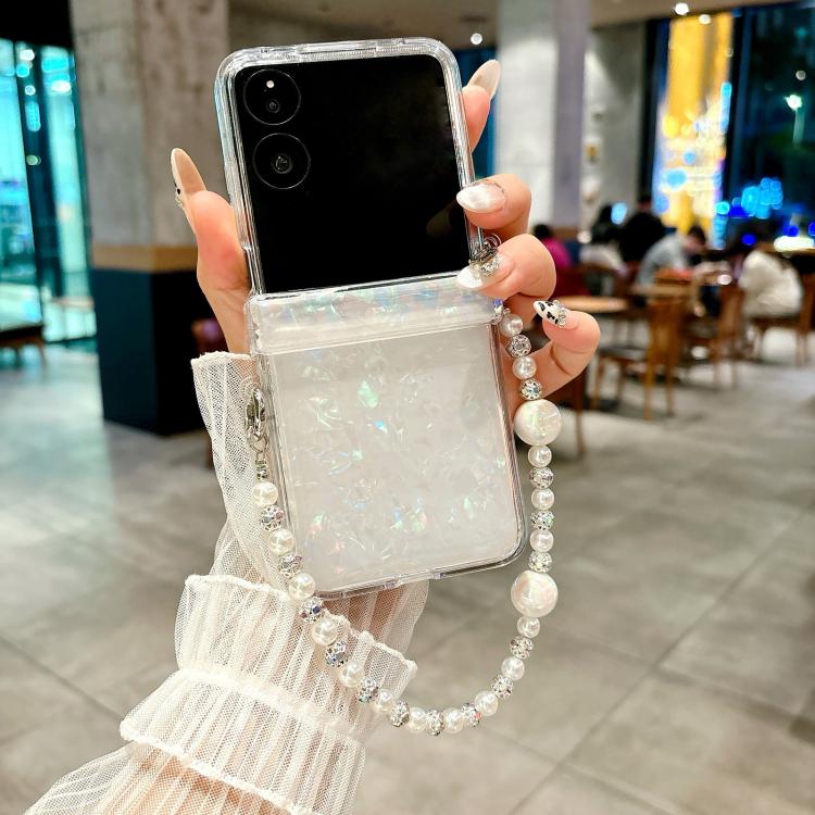 For Xiaomi Mix Flip Three Parts Pearlescent Shell Texture Phone Case with Bracelet