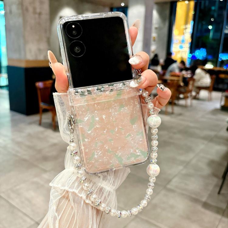 For Xiaomi Mix Flip Three Parts Pearlescent Shell Texture Phone Case with Bracelet