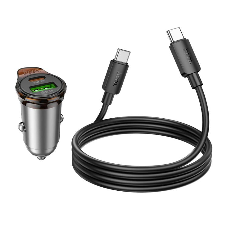 hoco NZ16A Rigorous PD25W and QC3.0 Dual Port Car Charger Set with Type-C to Type-C Cable - Grey
