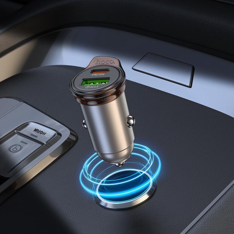 hoco NZ16A Rigorous PD25W and QC3.0 Dual Port Car Charger Set with Type-C to Type-C Cable - Grey