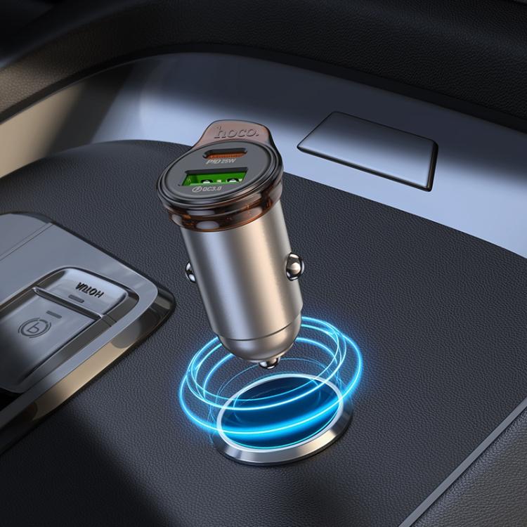 hoco NZ16A Rigorous PD25W and QC3.0 Dual Port Car Charger Set with Type-C to 8 Pin Cable - Grey