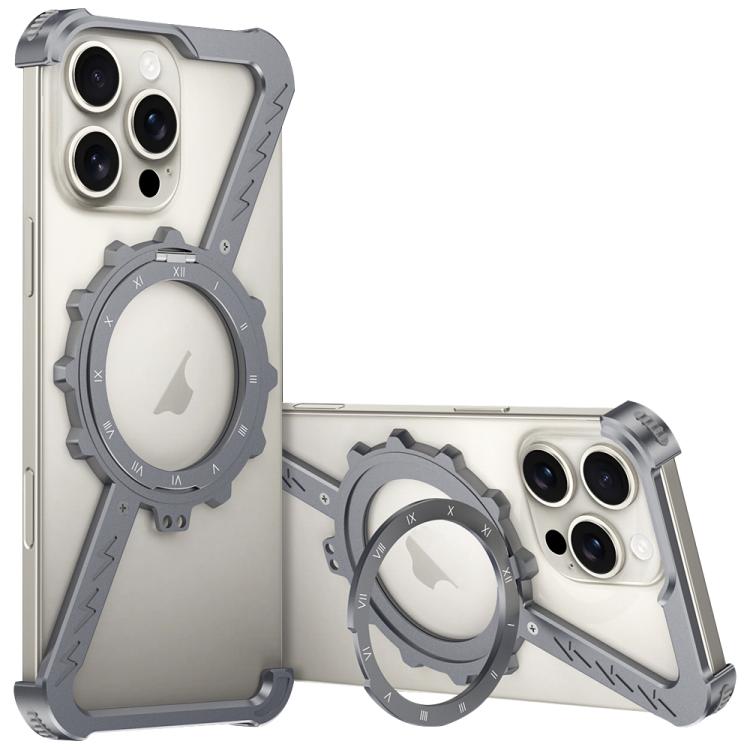For iPhone 16 Pro Max Z-shaped Frameless Metal 360 Holder MagSafe Phone Case