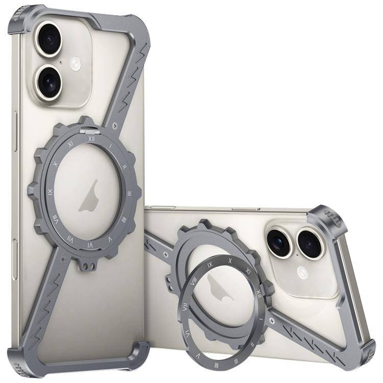 For iPhone 16 Plus Z-shaped Frameless Metal 360 Holder MagSafe Phone Case