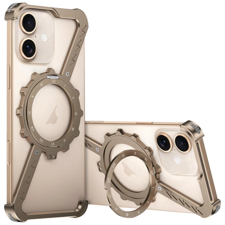 For iPhone 16 Plus Z-shaped Frameless Metal 360 Holder MagSafe Phone Case