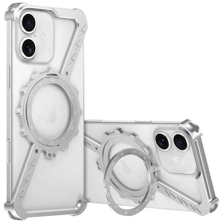 For iPhone 16 Plus Z-shaped Frameless Metal 360 Holder MagSafe Phone Case