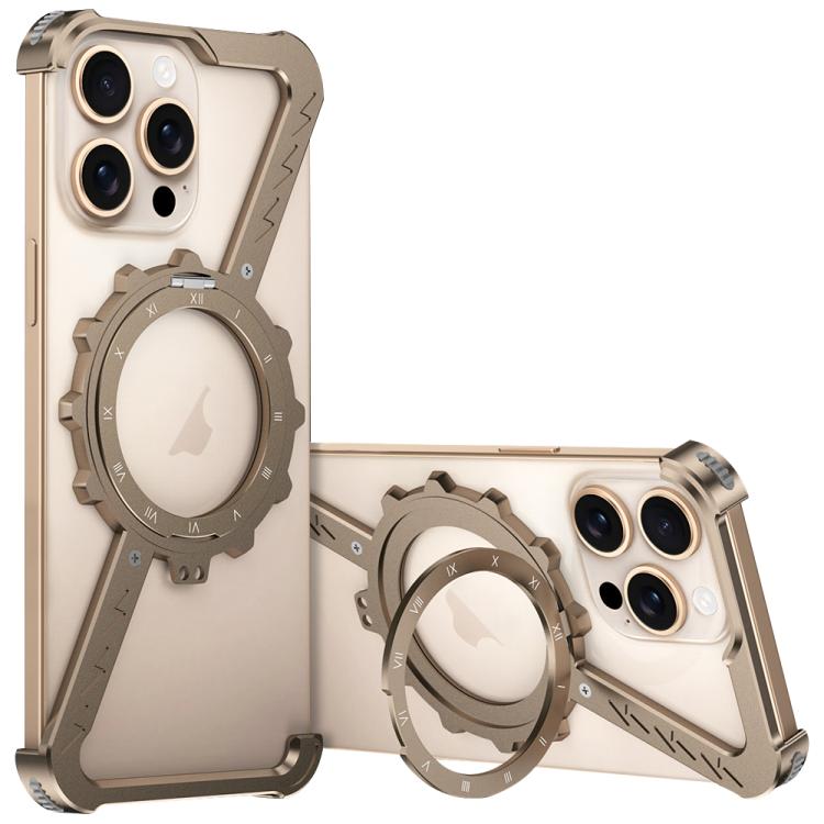 For iPhone 15 Pro Z-shaped Frameless Metal 360 Holder MagSafe Phone Case