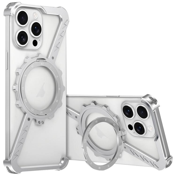 For iPhone 15 Pro Z-shaped Frameless Metal 360 Holder MagSafe Phone Case
