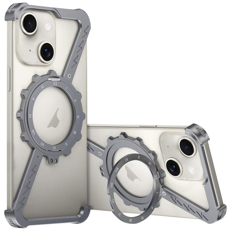 For iPhone 14 Z-shaped Frameless Metal 360 Holder MagSafe Phone Case
