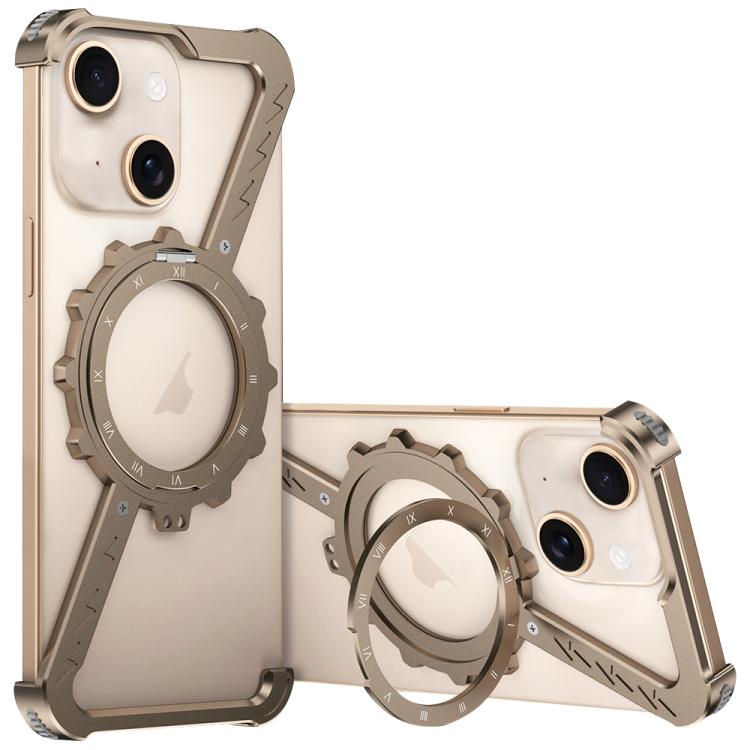 For iPhone 14 Z-shaped Frameless Metal 360 Holder MagSafe Phone Case
