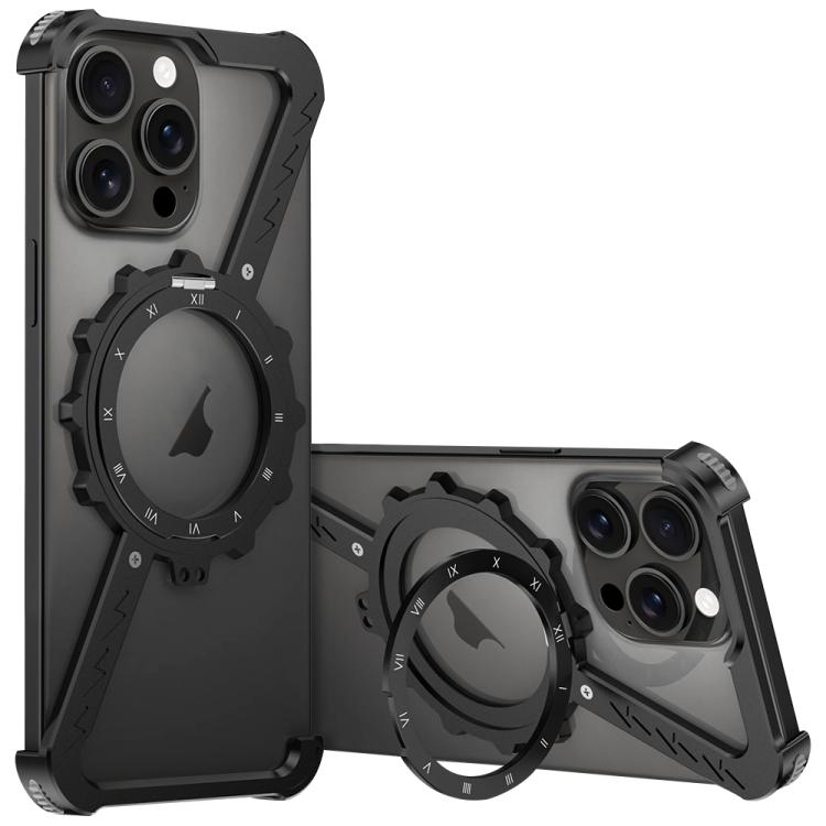 For iPhone 14 Pro Z-shaped Frameless Metal 360 Holder MagSafe Phone Case
