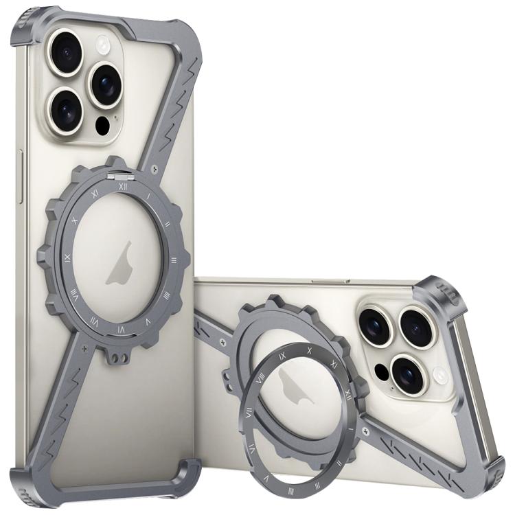 For iPhone 13 Pro Z-shaped Frameless Metal 360 Holder MagSafe Phone Case