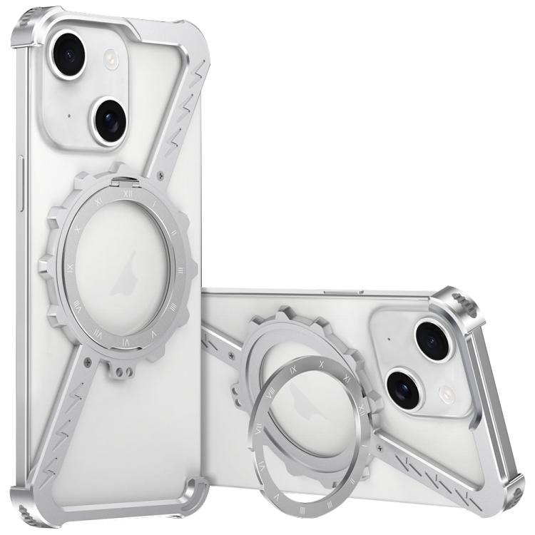 For iPhone 13 Z-shaped Frameless Metal 360 Holder MagSafe Phone Case