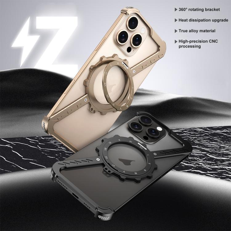 For iPhone 16 Pro Max Z-shaped Frameless Metal 360 Holder MagSafe Phone Case