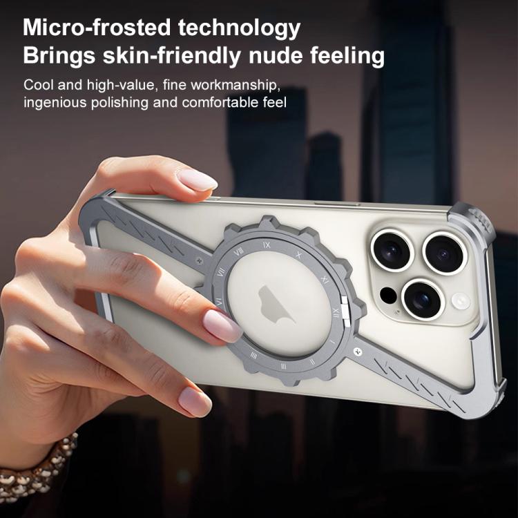 For iPhone 16 Pro Max Z-shaped Frameless Metal 360 Holder MagSafe Phone Case