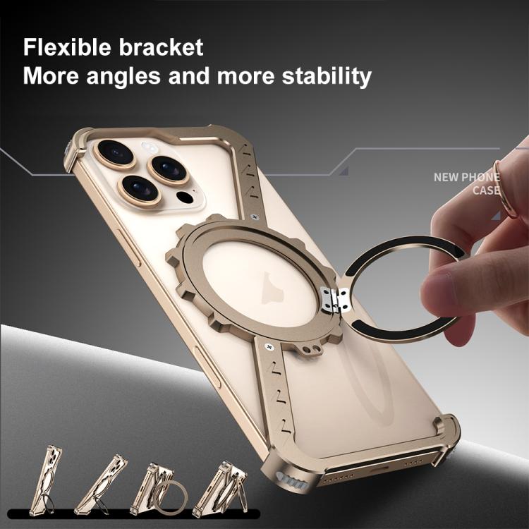 For iPhone 16 Pro Max Z-shaped Frameless Metal 360 Holder MagSafe Phone Case