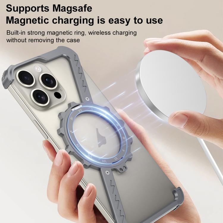 For iPhone 16 Pro Z-shaped Frameless Metal 360 Holder MagSafe Phone Case
