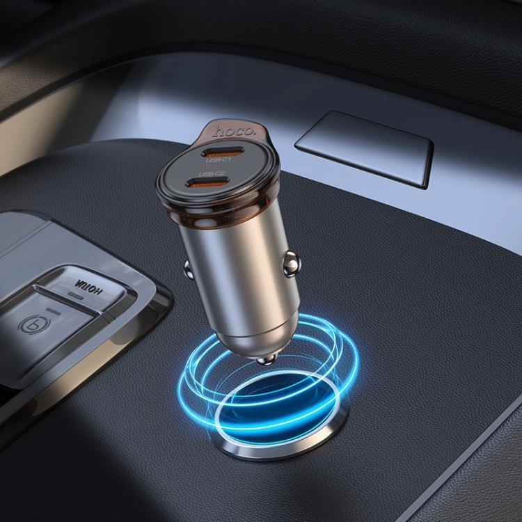 hoco NZ16B Rigorous PD45W USB-C / Type-C Dual Port Car Charger - Grey