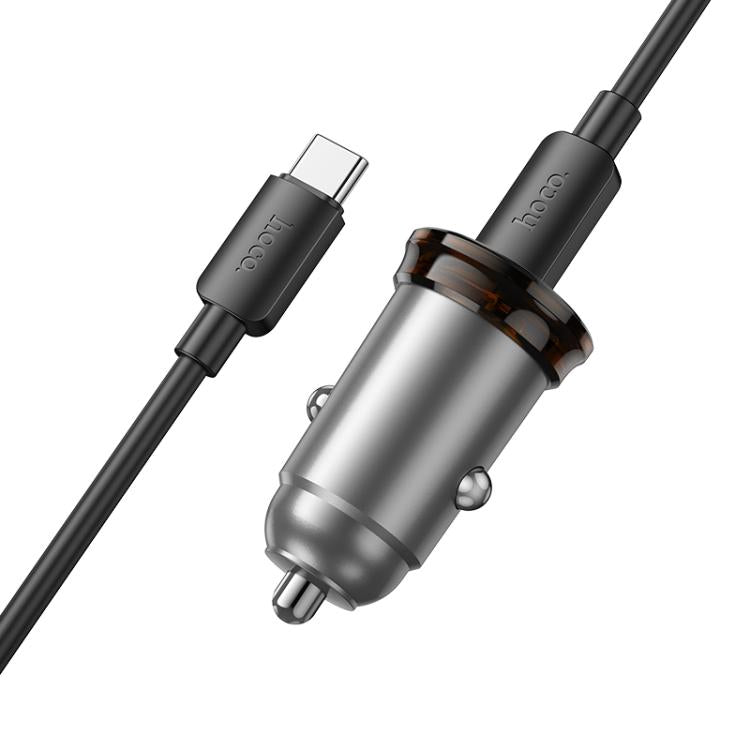 hoco NZ16B Rigorous PD45W USB-C / Type-C Dual Port Car Charger Set with Type-C to Type-C Cable - Grey