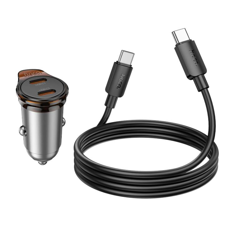 hoco NZ16B Rigorous PD45W USB-C / Type-C Dual Port Car Charger Set with Type-C to Type-C Cable - Grey