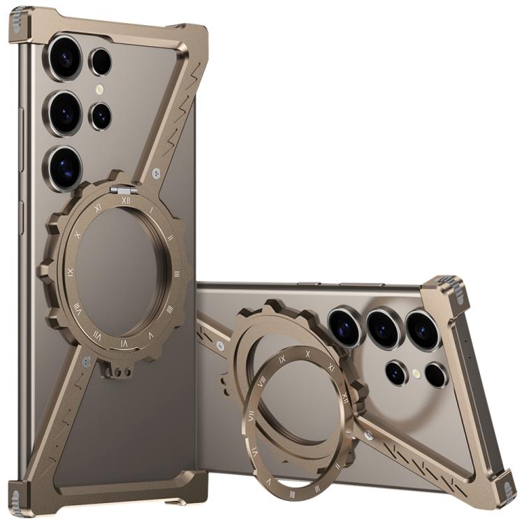 For Samsung Galaxy S24 Ultra 5G Z-shaped Frameless Metal 360 Holder MagSafe Phone Case
