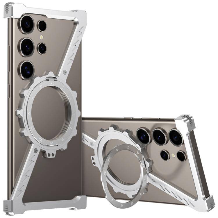 For Samsung Galaxy S22 Ultra 5G Z-shaped Frameless Metal 360 Holder MagSafe Phone Case