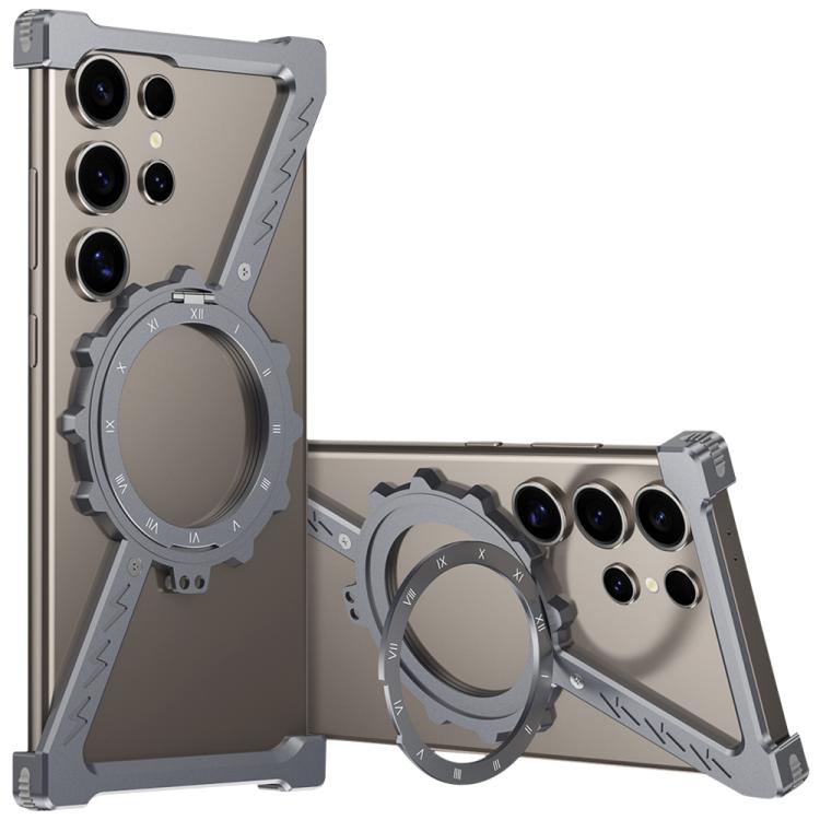 For Samsung Galaxy S25 Ultra 5G Z-shaped Frameless Metal 360 Holder MagSafe Phone Case