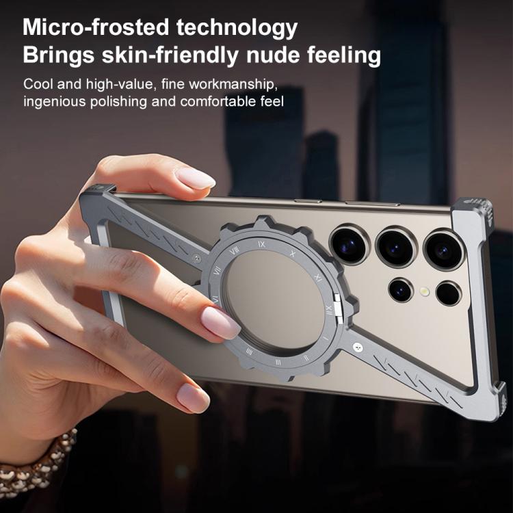 For Samsung Galaxy S22 Ultra 5G Z-shaped Frameless Metal 360 Holder MagSafe Phone Case
