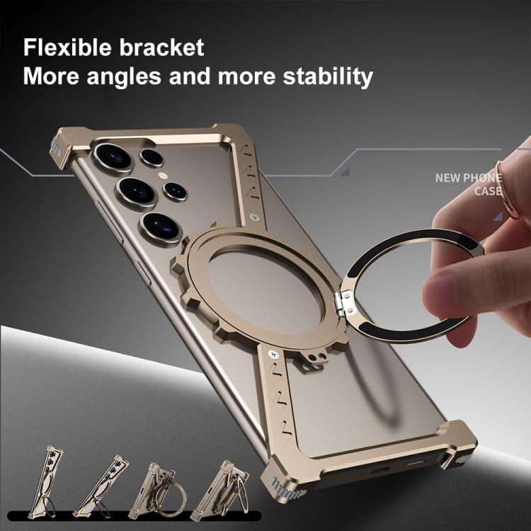 For Samsung Galaxy S24 Ultra 5G Z-shaped Frameless Metal 360 Holder MagSafe Phone Case