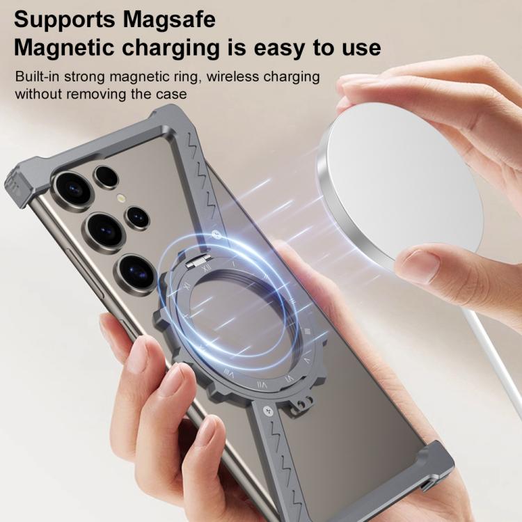 For Samsung Galaxy S22 Ultra 5G Z-shaped Frameless Metal 360 Holder MagSafe Phone Case
