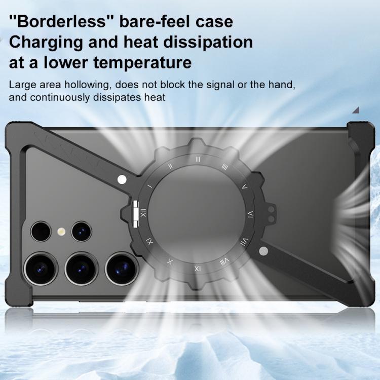 For Samsung Galaxy S24 Ultra 5G Z-shaped Frameless Metal 360 Holder MagSafe Phone Case