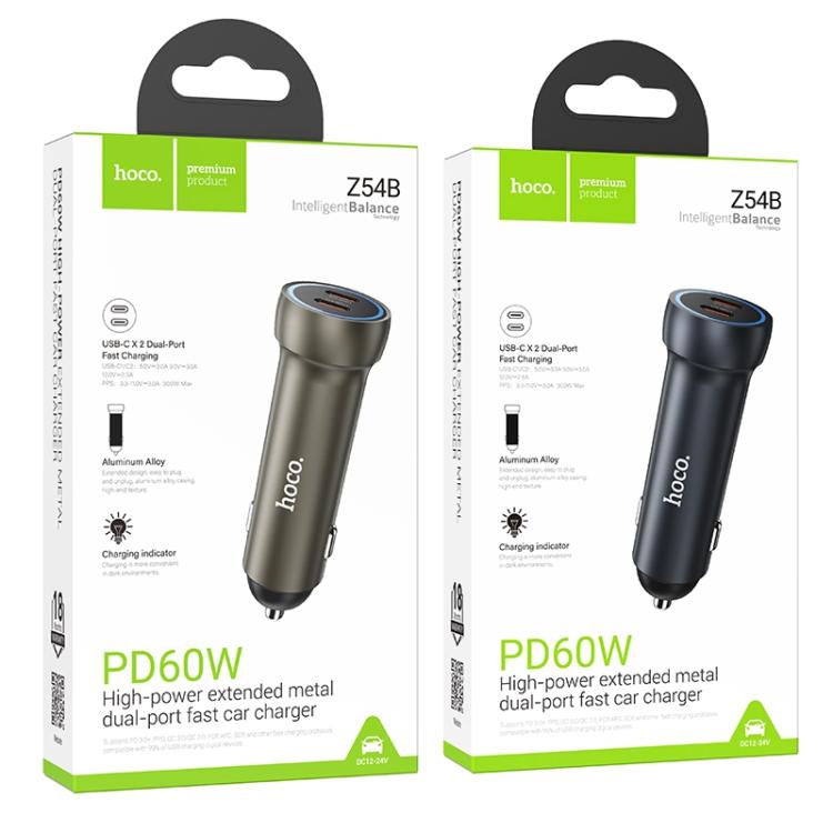 hoco Z54B Prosperous PD60W USB-C / Type-C Dual Port Car Charger
