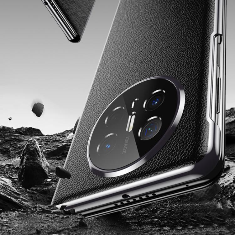For Huawei Mate X6 Electroplating Litchi Pattern Grain Leather Smart Window MagSafe Phone Leather Case