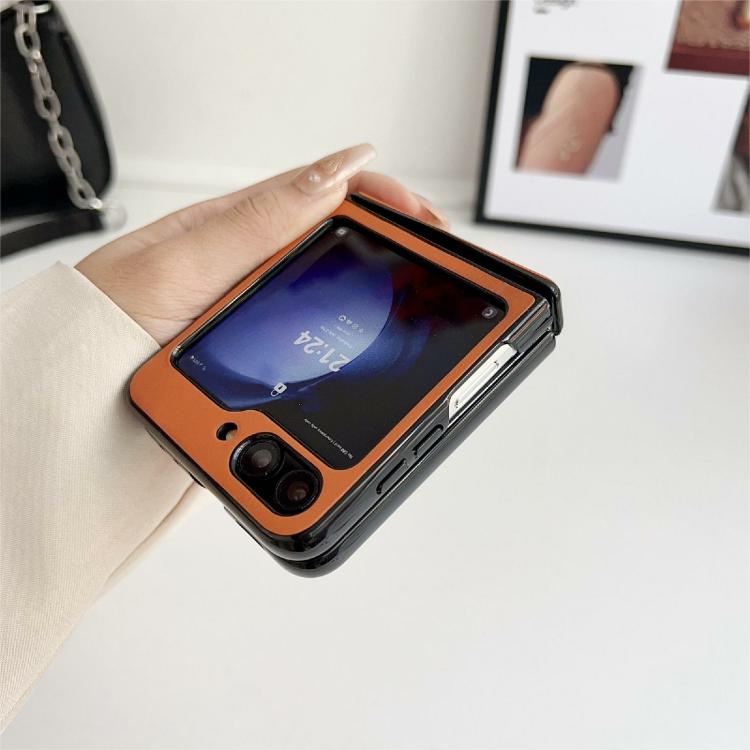 For Samsung Galaxy Z Flip5 Integrated Magnetic Axis Solid Color Leather Texture Phone Case