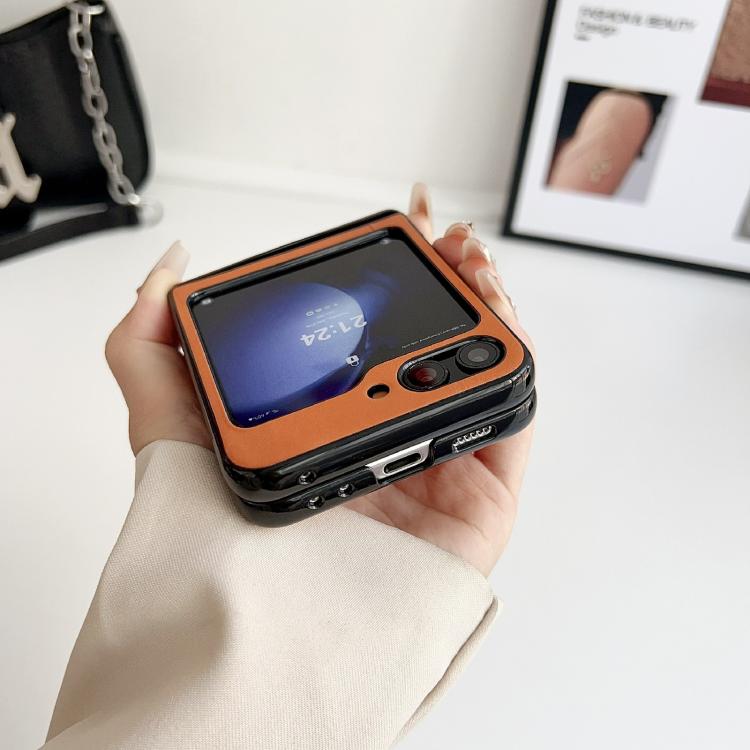 For Samsung Galaxy Z Flip5 Integrated Magnetic Axis Solid Color Leather Texture Phone Case