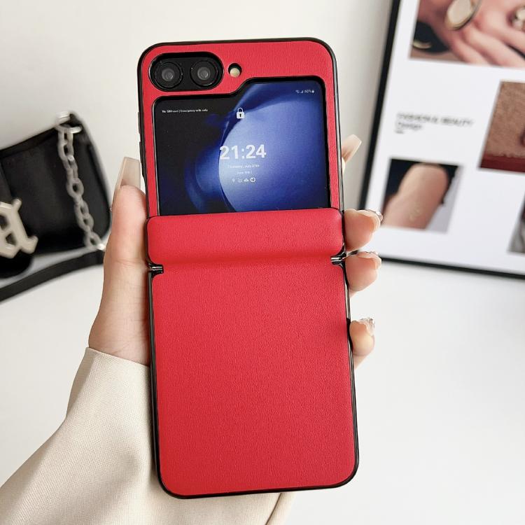 For Samsung Galaxy Z Flip5 Integrated Magnetic Axis Solid Color Leather Texture Phone Case