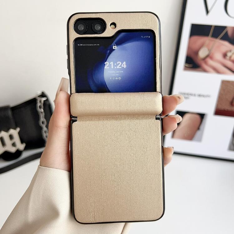 For Samsung Galaxy Z Flip5 Integrated Magnetic Axis Solid Color Leather Texture Phone Case