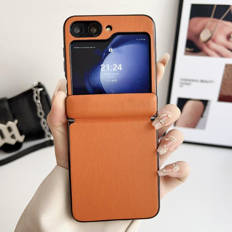 For Samsung Galaxy Z Flip5 Integrated Magnetic Axis Solid Color Leather Texture Phone Case