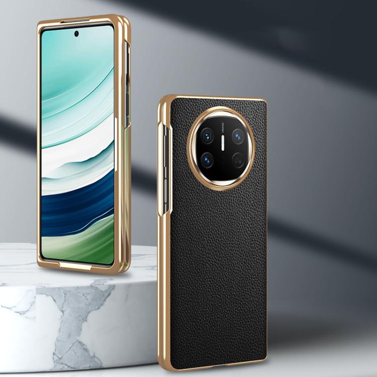 For Huawei Mate X6 Electroplated Litchi Pattern Phone Leather Case with Glass Lens
