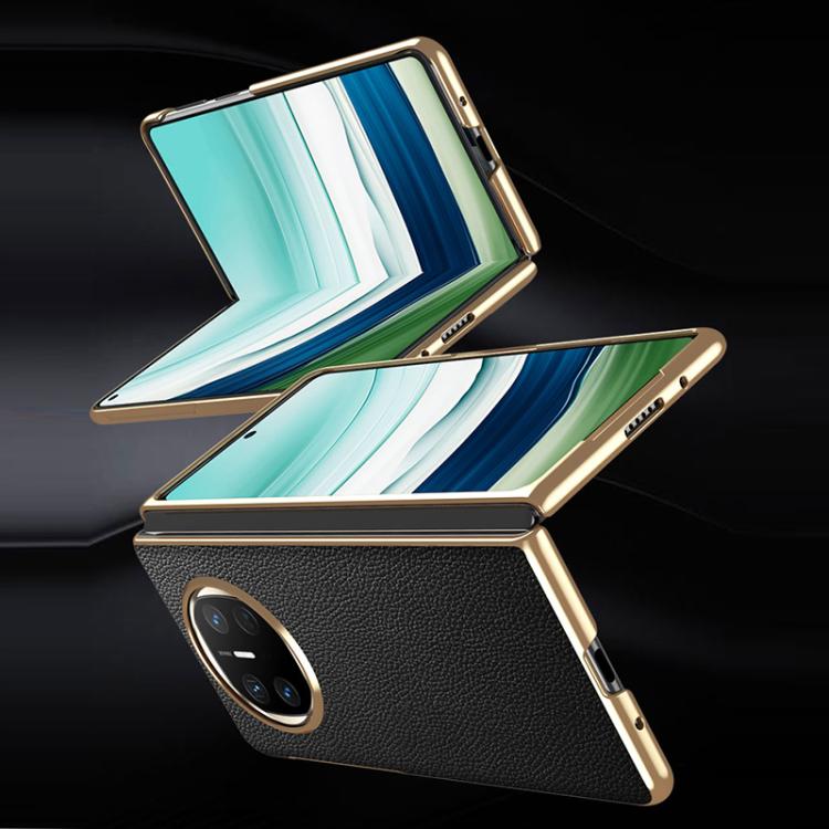 For Huawei Mate X6 Electroplated Litchi Pattern Phone Leather Case with Glass Lens