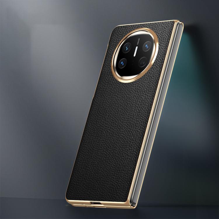 For Huawei Mate X6 Electroplated Litchi Pattern Phone Leather Case with Glass Lens