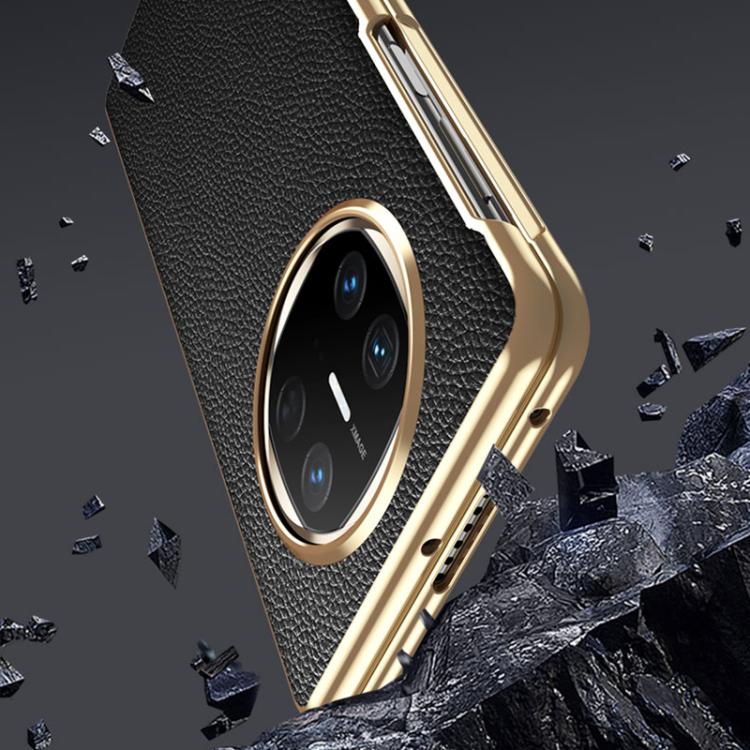 For Huawei Mate X6 Electroplated Litchi Pattern Phone Leather Case with Glass Lens