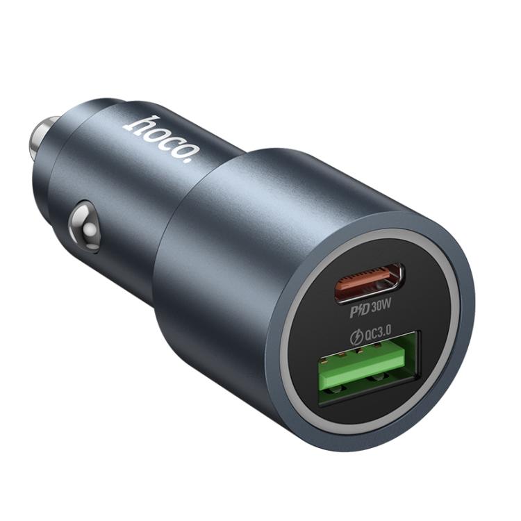 hoco Z60 Bloom PD30W and QC3.0 Dual Port Multi-protocol Car Charger - Metal Gray