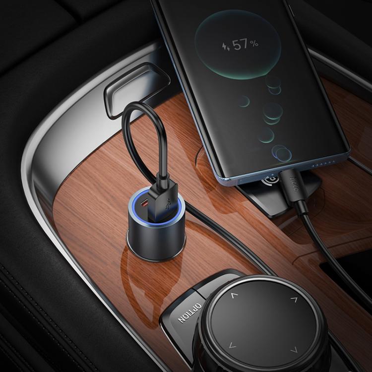 hoco Z60 Bloom PD30W and QC3.0 Dual Port Multi-protocol Car Charger - Metal Gray