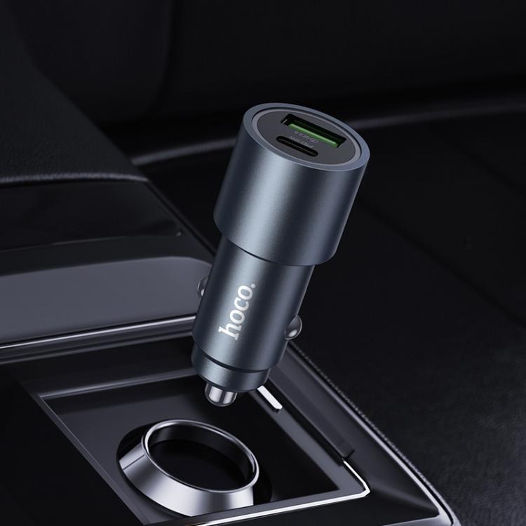 hoco Z60 Bloom PD30W and QC3.0 Dual Port Multi-protocol Car Charger - Metal Gray